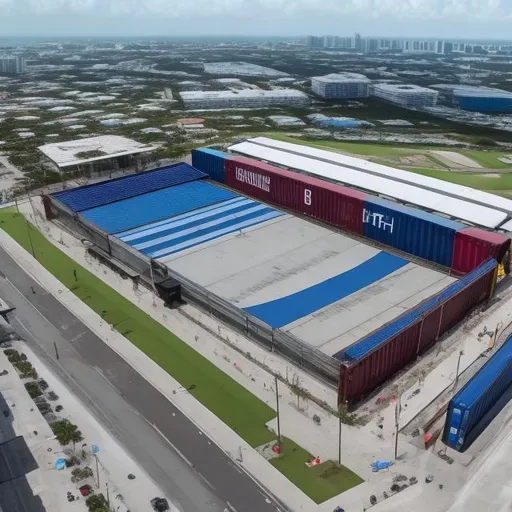 Prompt: LARGE SHIPPING CONTAINER SOCCER STADIUM IN MIAMI