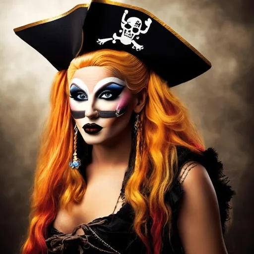 Prompt: beautiful drag queen  female pirate 