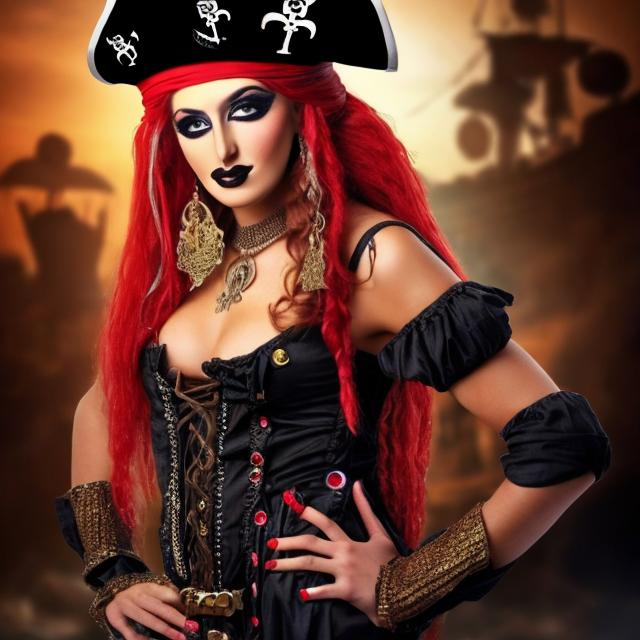 Prompt: beautiful middle eastern drag queen  female pirate 