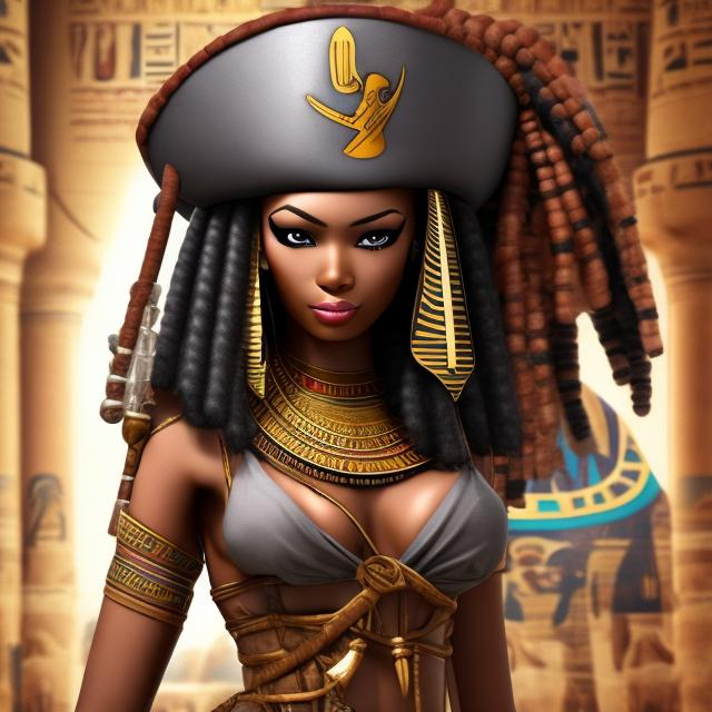 Prompt: beautiful black Egyptian female pirate 