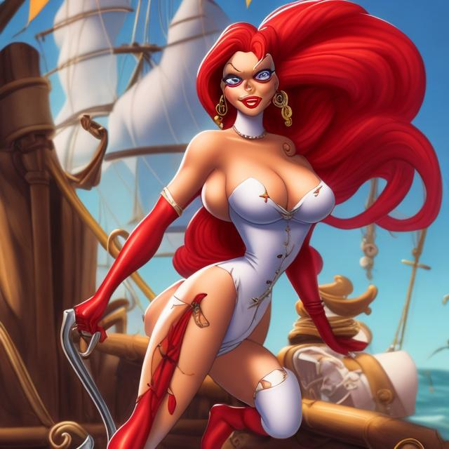 Prompt: Jessica rabbit as a  pirate in pirate attire