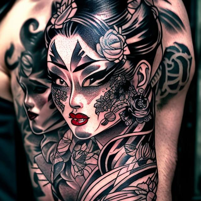 Prompt: TATTOOED FEMALE GEISHA MAFIOSO