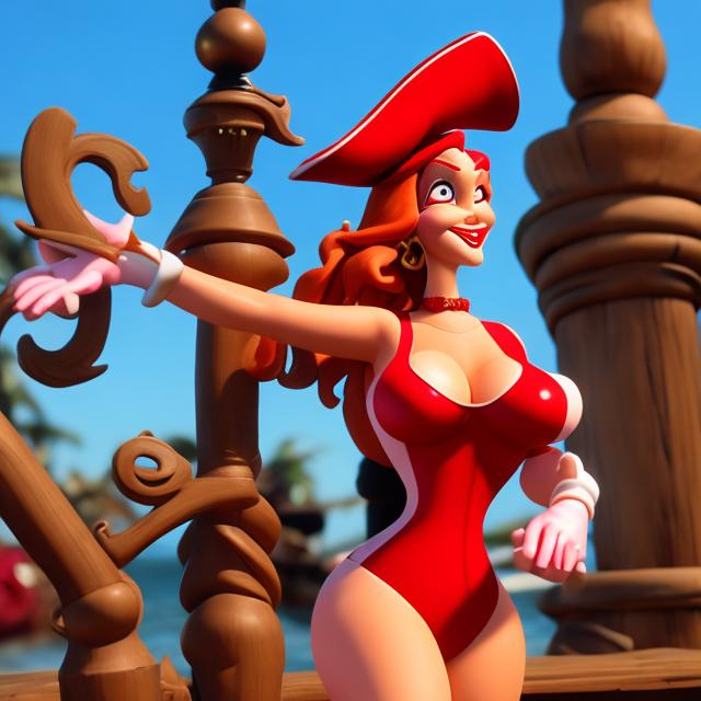 Prompt: Jessica rabbit as a  pirate in pirate attire