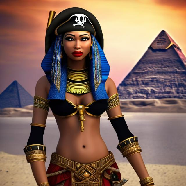 Prompt: beautiful black Egyptian female pirate 