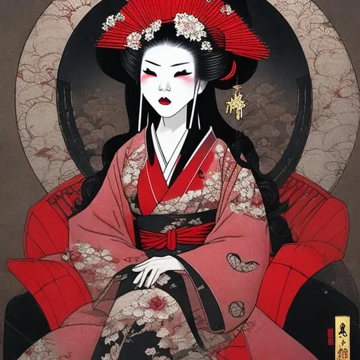 FEMALE GEISHA VAMPIRE QUEEN SITTING ON HER THRONE