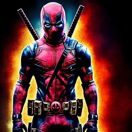 Prompt: High-resolution photo of superhero DEADPOOL, ALL black costume, uhd, hdr, 64k STANDING INFRONT OF A DARK BACKGROUND
