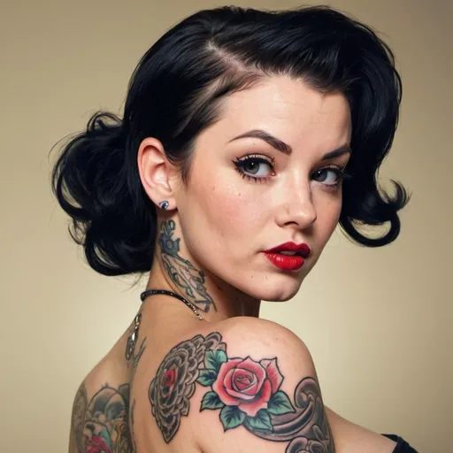 Prompt: TATTOED FEMALE PINUP GIRL (IN HIGH RESOLUTION)