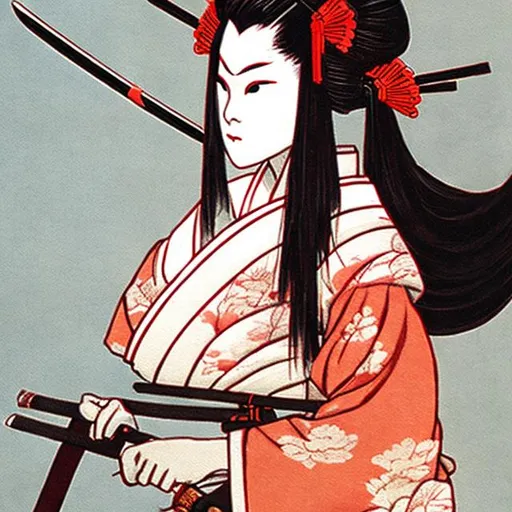 Prompt: SAMURAI GEISHA HOLDING A KATANA SWORD