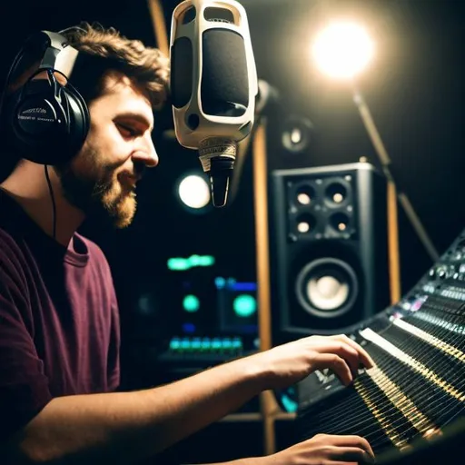 Prompt:  SOUND ENGINEER IN A, MUSIC STUDIO WORKING ON ACOUSTIC MUSIC ALBUM