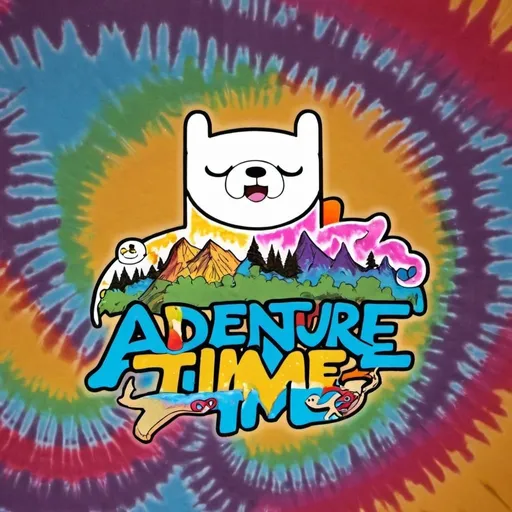 Prompt: The"Adventure Time!" Logo in tye dye