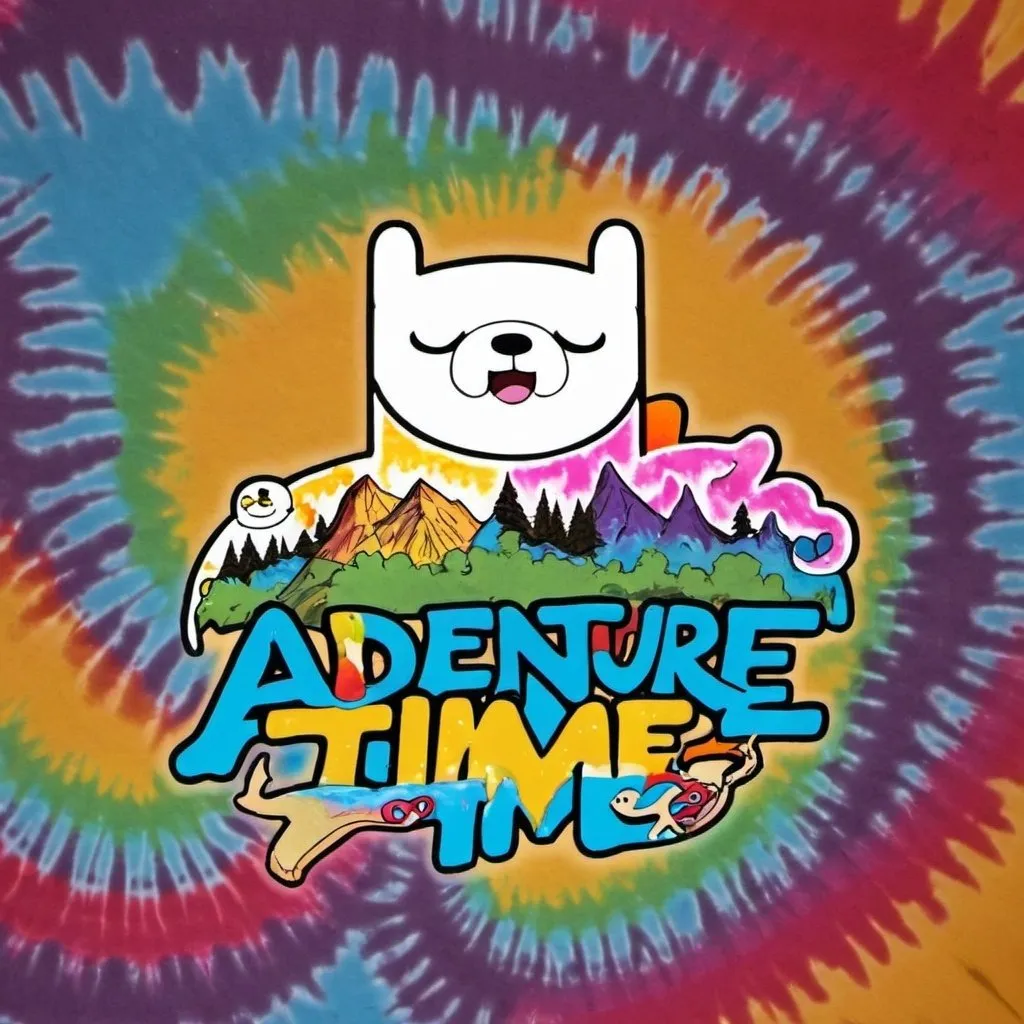 Prompt: The"Adventure Time!" Logo in tye dye