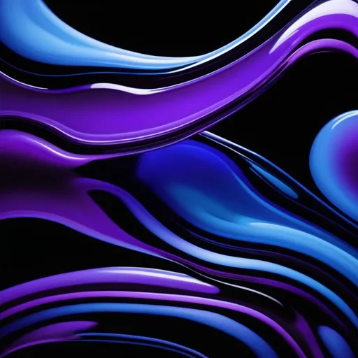 Prompt: Abstract, liquid-like purple and black and blue glass with a black background 