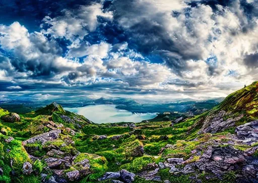 Prompt: long shot scenic professional photograph of an undiscovered landscape, perfect viewpoint, highly detailed, wide-angle lens, hyper realistic, with dramatic sky, polarizing filter, natural lighting, vivid colors, everything in sharp focus, HDR, UHD, 64K