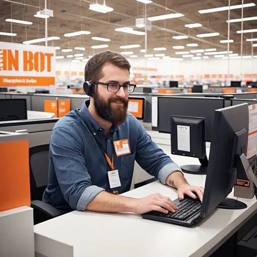 Prompt: IT help desk nerds at home depot clean workspace friendly man no text small room no faces