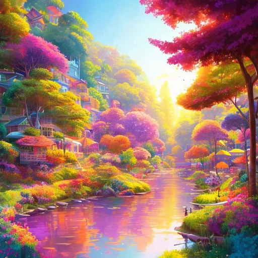 Prompt: Uplifting digital illustration of a bright future, vibrant colors, serene natural setting, lush greenery, peaceful and harmonious atmosphere, happy and confident characters, sunlit landscape, high quality, detailed digital painting, positive vibes, optimistic outlook, colorful, detailed characters, professional, bright and uplifting lighting