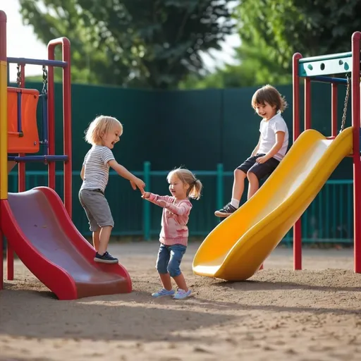 Prompt: kids play in the playground