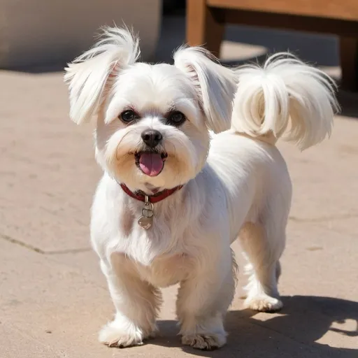 Prompt: A maltese dog with two tails

