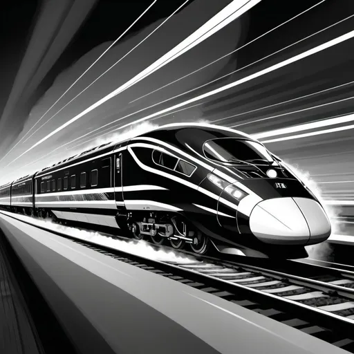 Prompt: A comic picture of a  highspeed-train in noir stlye ,at full speed, impiled speed