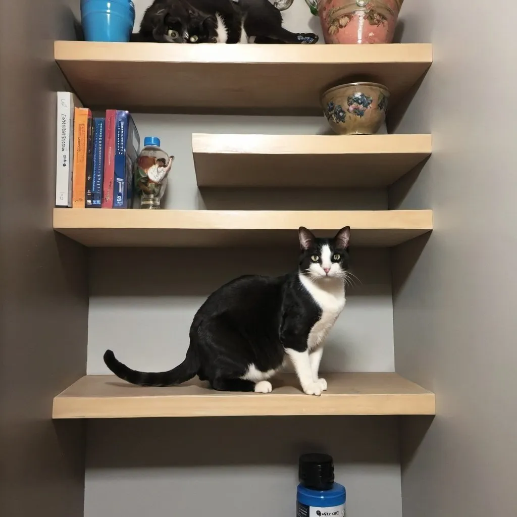 Prompt: cat on shelves