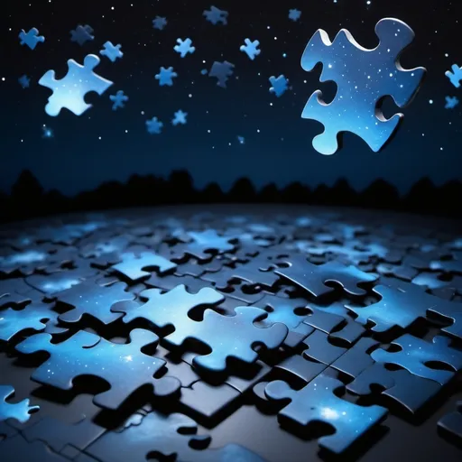 Prompt: a night sky with random stars replaced with puzzle pieces as a star