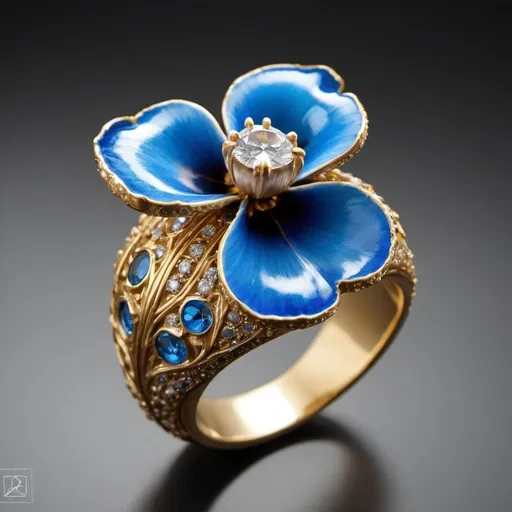 Prompt: jewelry design, a ring in the shape of a blue bell flower,using colored gemstones and

diamonds, rich levels of detail, luxury

style, mainly blue, 4K,ultra hd,rich details,fine texture, close shot, studio lighting, a dark

background,a clean black background, (still life display),product design,

Negative prompt:

((don't show your hands)),ugly,

(deformed), noisy, blurry, distorted,out of

focus, bad anatomy,extra limbs, (wrong hand),a poorly drawn hand,missing fingers, background should not be grayscale,
Steps: 30,

Sampler: DPM++ 2M Karras, CFG scale: 7,

Seed: 478649948, Size: 512x512,

Model hash: 9aba26abdf,

Model: 真实感必备模型|Deliberate_v2, VAF hash: 15e96204c9