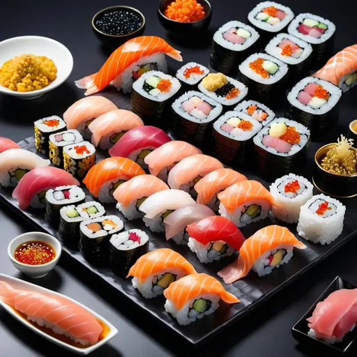 Prompt: Create sushi for 1000000000000 Dolr big sushi and A lot of gold and caviar 