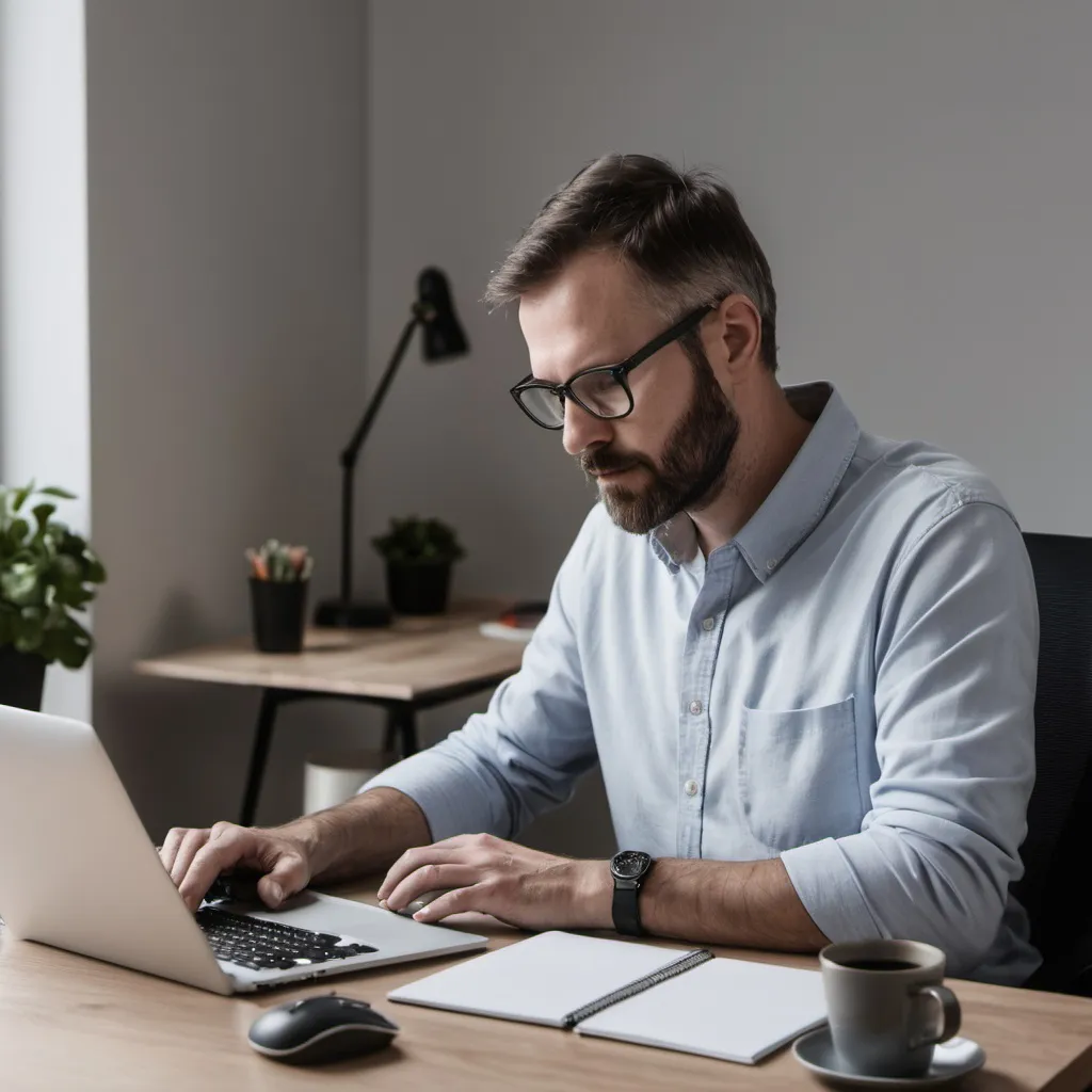 Prompt: a man on desktop writing a programee