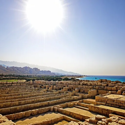 Prompt: mountains and sunshine in Caesarea