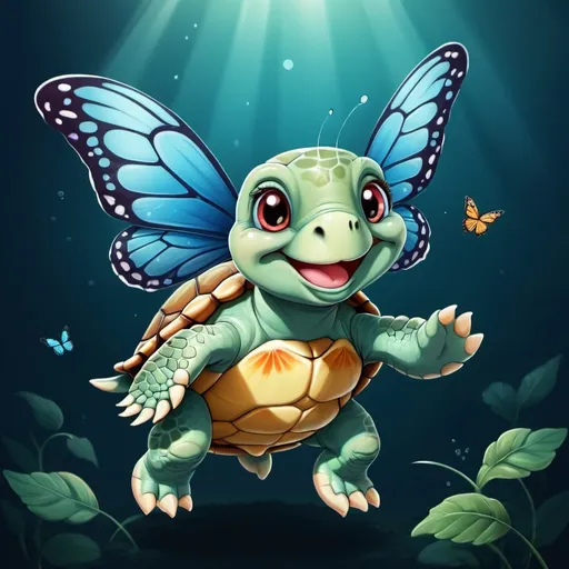 Prompt: A cute turtle with butterfly wings