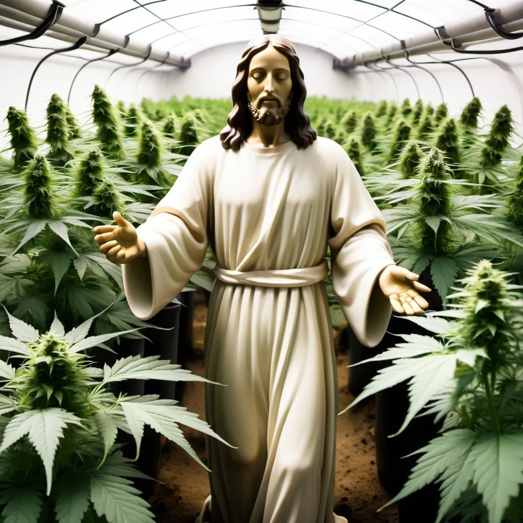 Prompt: Jesus growing Marijuana plants