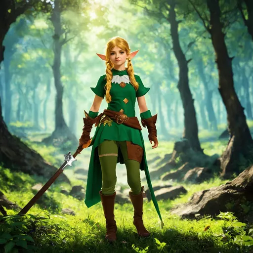 Prompt: Elf ranger in a mystical forest around sunlight