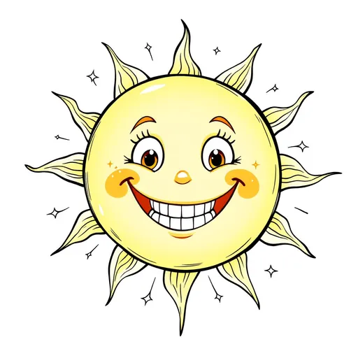 Prompt: A CARTOONIC SUN WITHOUT COLOURS FOR KIDS COLOURING BOOK