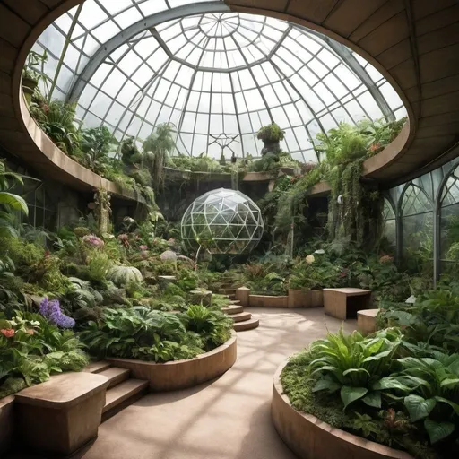 Prompt: Create for me a biodome that is a botanical garden it is in overlooking space.
