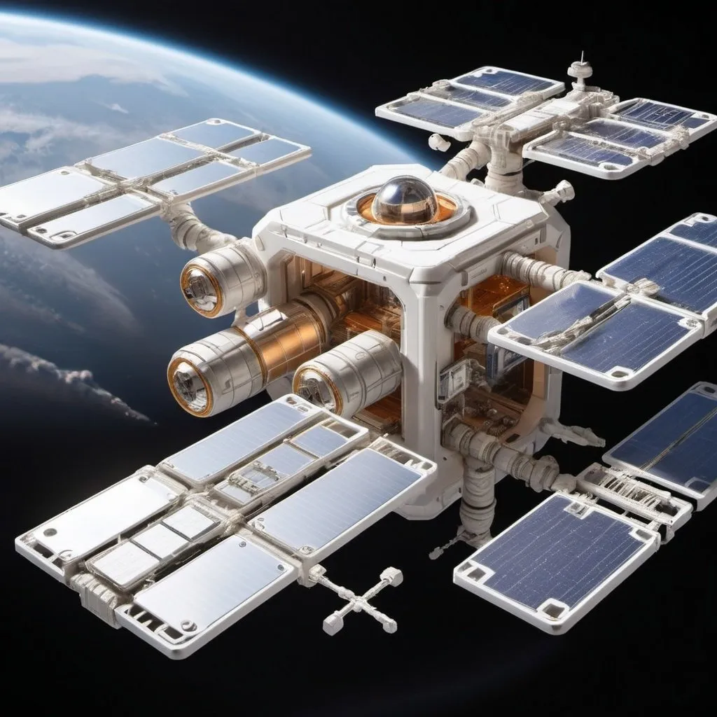 Prompt: Nano technology self replicating space station.
