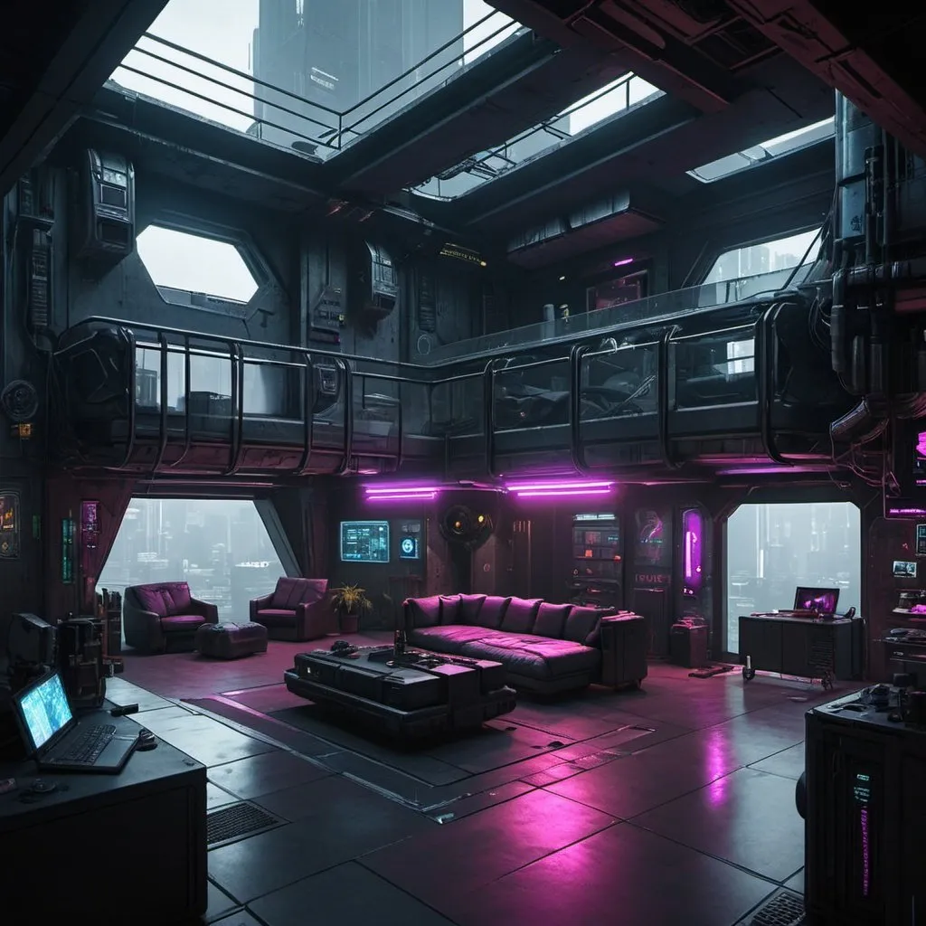 Prompt: Cyberpunk penthouse in null sec base.