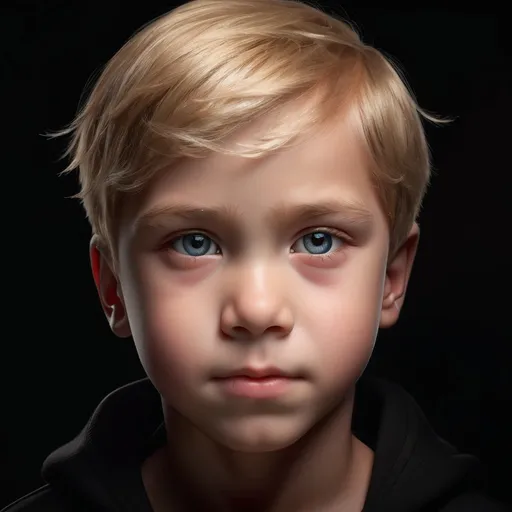 Prompt: photorealistic, 6 year old boy, wheat blonde hair, detailed eyes, black background, perfect composition, detailed face, realistic, super detailed, 8k, high quality, artstation, sharp focus, studio photo, intricate details, highly detailed, by greg rutkowski, (extremely detailed CG unity 8k wallpaper), trending on ArtStation, trending on CGSociety, Intricate, High Detail, sharp focus, dramatic, photorealistic painting art by midjourney and greg rutkowski, the most beautiful artwork in the world