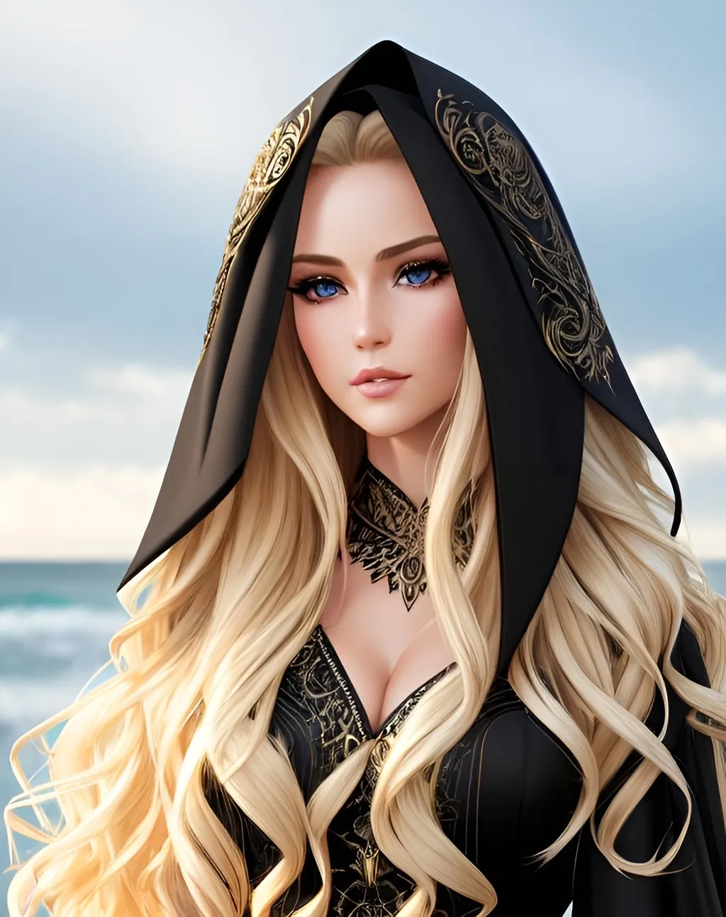 Prompt: photorealistic, waist-length picture of a beautiful girl with long {wavy} {blonde} hair in a stunning black dress, 25 year old, {perfect eyes}, dreamy eyes, perfect composition, detailed face, realistic, super detailed, 8k, high quality, artstation, sharp focus, studio photo, intricate details, highly detailed, by greg rutkowski