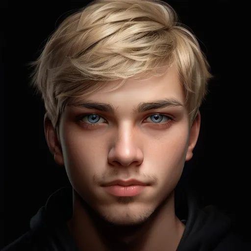 Prompt: photorealistic, 14 year old boy, wheat blonde hair, detailed eyes, black background, perfect composition, detailed face, realistic, super detailed, 8k, high quality, artstation, sharp focus, studio photo, intricate details, highly detailed, by greg rutkowski, (extremely detailed CG unity 8k wallpaper), trending on ArtStation, trending on CGSociety, Intricate, High Detail, sharp focus, dramatic, photorealistic painting art by midjourney and greg rutkowski, the most beautiful artwork in the world
