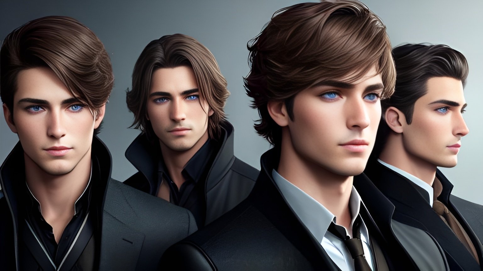 Prompt: photorealistic, full body picture, {four men}, 26 year old, {perfect eyes}, {perfect face}, {different hair color}, dreamy eyes, perfect composition, detailed face, realistic, super detailed, 8k, high quality, artstation, sharp focus, studio photo, intricate details, highly detailed, by greg rutkowski