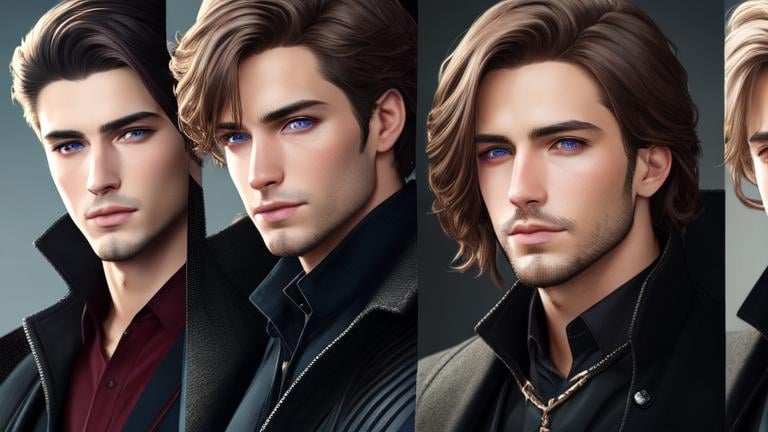 Prompt: photorealistic, full body picture, {four men}, 26 year old, {perfect eyes}, {perfect face}, {different hair color}, dreamy eyes, perfect composition, detailed face, realistic, super detailed, 8k, high quality, artstation, sharp focus, studio photo, intricate details, highly detailed, by greg rutkowski