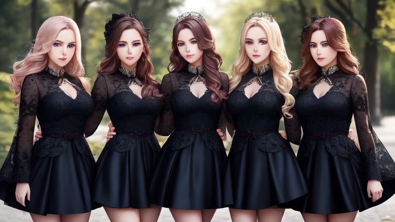 Prompt: photorealistic, full body picture, {four girls}, 26 year old, {perfect eyes}, {perfect face}, {different hair color}, {different faces}, posing together, dreamy eyes, perfect composition, detailed face, realistic, super detailed, 8k, high quality, artstation, sharp focus, studio photo, intricate details, highly detailed, by greg rutkowski