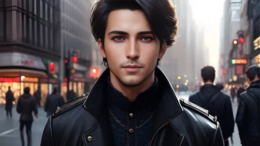 Prompt: photorealistic, waist-length picture, four men, 26 year old, {perfect eyes}, dreamy eyes, busy city, perfect composition, detailed face, realistic, super detailed, 8k, high quality, artstation, sharp focus, studio photo, intricate details, highly detailed, by greg rutkowski