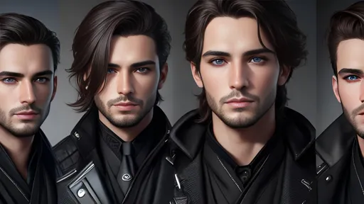 Prompt: photorealistic, waist-length picture, four men, 26 year old, {perfect eyes}, {perfect face}, dreamy eyes, photoshoot, perfect composition, detailed face, realistic, super detailed, 8k, high quality, artstation, sharp focus, studio photo, intricate details, highly detailed, by greg rutkowski