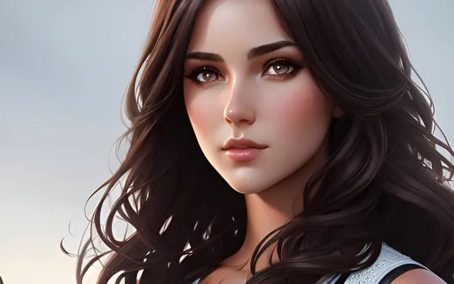 Prompt: full-body photorealistic portrait of an attractive girl with chocolate hair, gray dreamy eyes, detailed face, perfect composition, hyperrealistic, super detailed, 8k, high quality, artstation, sharp focus, studio photo, intricate details, highly detailed, by greg rutkowski