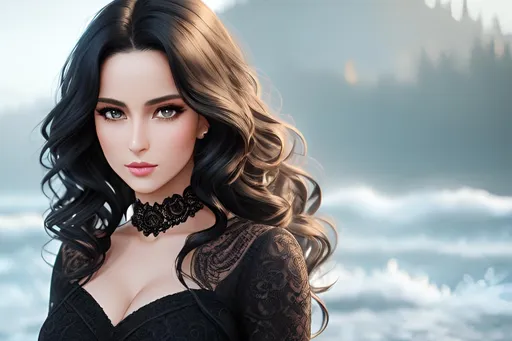 Prompt: photorealistic, waist-length picture of a beautiful girl with {wavy} {black} hair in a stunning black dress, 25 year old, {perfect eyes}, dreamy eyes, perfect composition, detailed face, realistic, super detailed, 8k, high quality, artstation, sharp focus, studio photo, intricate details, highly detailed, by greg rutkowski