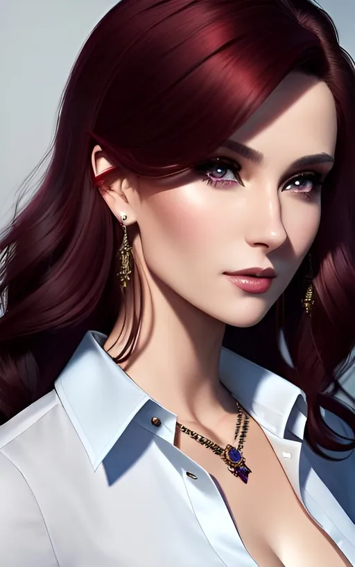 Prompt: portrait of a couple of a confident man with short red hair with piercing eyes in a black jacket and a beautiful girl with long wavy brown hair with piercing eyes in a violet dress, perfect composition, realistic, super detailed, 8k, high quality, artstation, sharp focus, studio photo, intricate details, highly detailed, by greg rutkowski, passion