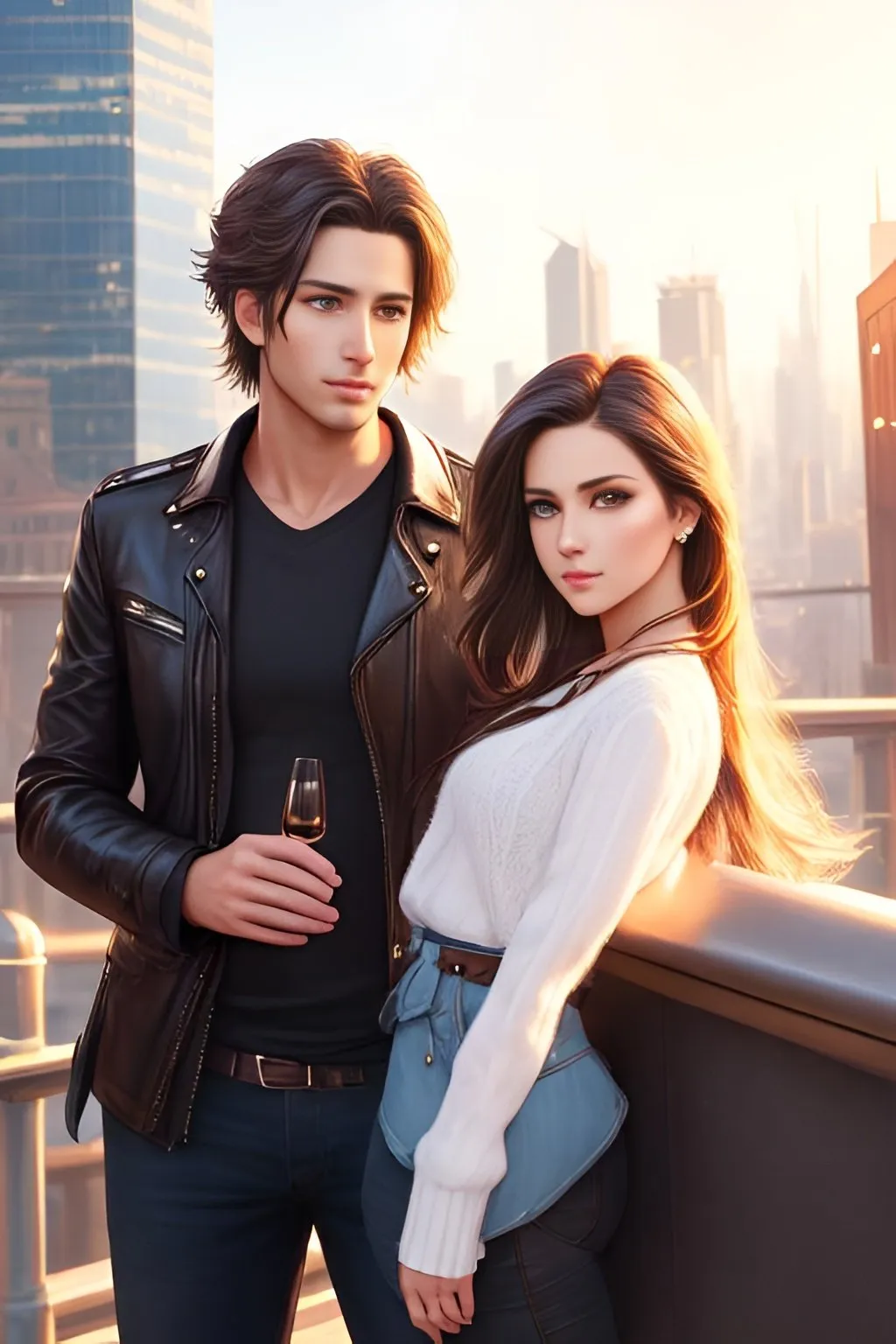 Prompt: photorealistic, waist-length picture, a couple of a girl and a man, 26 year old, {perfect eyes}, dreamy eyes, busy city, perfect composition, detailed face, realistic, super detailed, 8k, high quality, artstation, sharp focus, studio photo, intricate details, highly detailed, by greg rutkowski