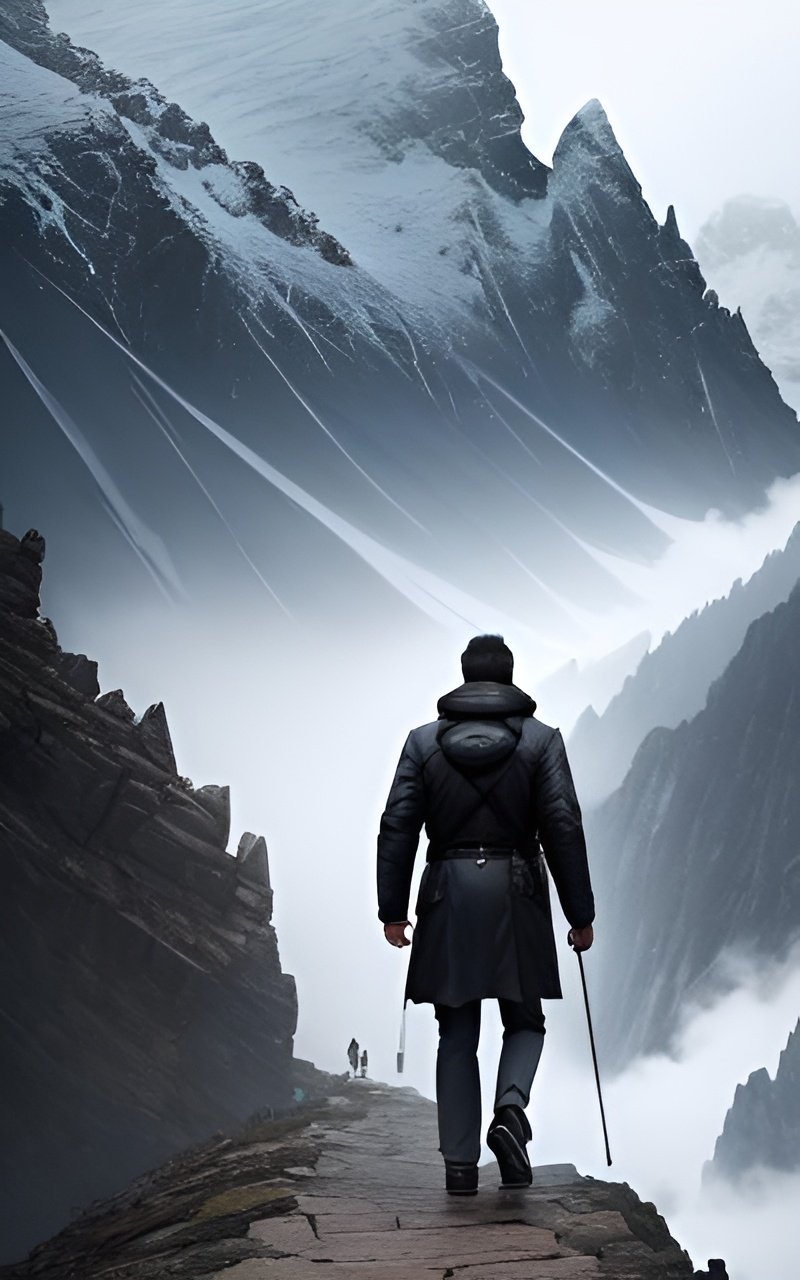 Prompt: an adult man walking at the mountain in the cloudy weather, detailed face, perfect composition, hyperrealistic, super detailed, 8k, high quality, artstation, sharp focus, studio photo, intricate details, highly detailed, by greg rutkowski