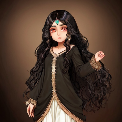 Prompt: Brown Pakistani girl with black long wavy hair and dark big eyes with dimples <mymodel>