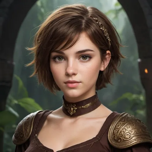 Prompt: 23 yo womam from an fantasy setting. short brown hair

